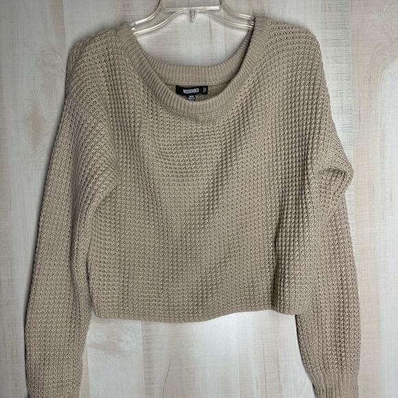 Missguided beige long sleeve crop sweater, size 2/4 - Picture 3 of 10